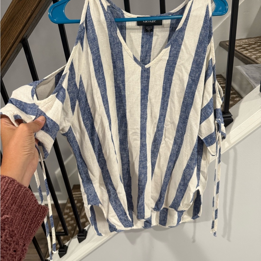 Karen Kane Blue and White Striped Blouse